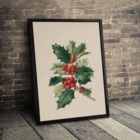 Vintage Christmas Floral Canvas Print, Holly Berry Botanical Canvas Wall Art, Holiday Botanical Canvas, Winter Wall Decor, Festive Home Present