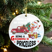 Snowman Red Truck Christmas Ornament, Being a Grandma Is Priceless Ornament, Grandma Ceramic Keepsake Ornament, Holiday Present for Grandma