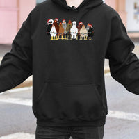 Adorable Santa Hat Chickens Holiday Lights Hooded Sweatshirt, Christmas Chicken Hoodie, Humorous Farmer Xmas Pullover, Chicken Lover Holiday Present