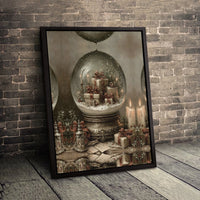 Holiday Presents Candle Wall Art, Vintage Christmas Snow Globe Canvas Art, Winter Festive Canvas Decor, Xmas Home Present