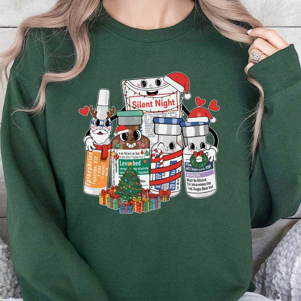 Adorable ICU Nurse Sweatshirt, Silent Night Nurse Christmas Sweatshirt, Medical Vial Holiday Sweatshirt, Healthcare Worker Cr