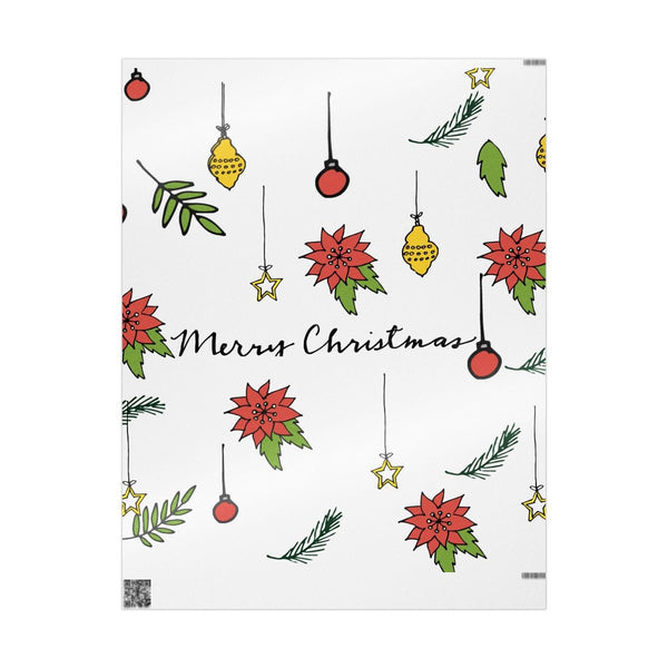 Poinsettia Ornament Doodle Gift Wrap, Merry Christmas Wrapping Paper, Festive Holiday Gift Wrapping Paper, Adorable Winter Pr