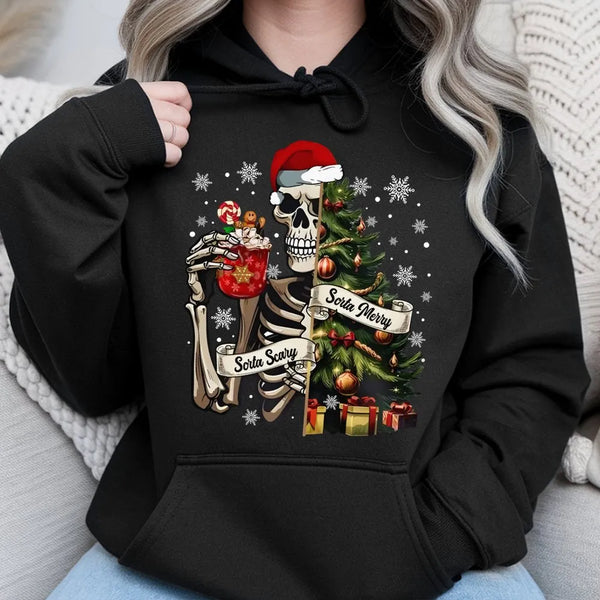 Skeleton Tree Sweater, Sorta Merry Sorta Scary Hoodie, Spooky Holiday Hoodie, Creepy Xmas Sweatshirt, Humorous Spooky Christm