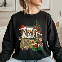 Puppies in Holiday Gift Box Crewneck, Christmas Beagle Sweatshirt, Adorable Dog Xmas Sweatshirt, Festive Puppy Sweater, Dog Lover Present for Her