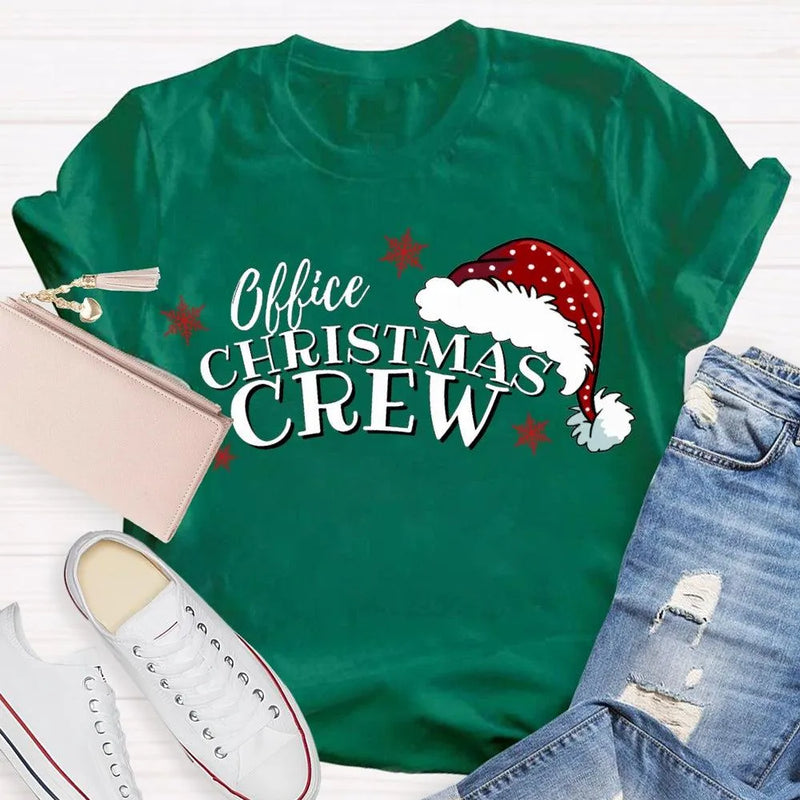 Humorous Coworker Holiday Graphic Tee, Office Christmas Crew Santa Hats Shirt, Matching Office Party T-Shirt, Work Team Christmas Present