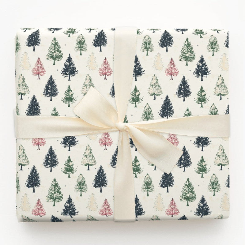 Vintage Christmas Wrapping Paper, Rustic Pine Tree Wrapping Paper, Forest Tree Holiday Gift Wrap, Winter Botanical Wrapping Paper Roll