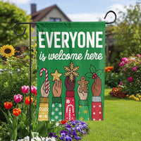 Inclusive Holiday Yard Flag, Everyone Is Welcome Here Christmas Garden Flag, Festive Winter Outdoor Flag, Seasonal Lawn Flag Present