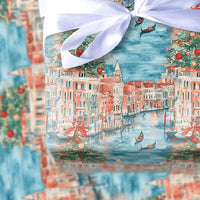 Watercolor Italy Canal Wrapping Paper, Venice Christmas Wrapping Paper, Festive European City Gift Wrap, Holiday Canal Boat Wrapping Paper