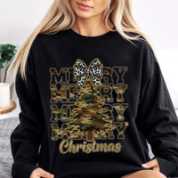 Leopard Bow Holiday Sweater, Camo Christmas Tree Sweatshirt, Rustic Country Xmas Crewneck, Winter Graphic Pullover, Christmas Present for Her