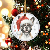 Santa Hat Frenchie Ornament, French Bulldog Christmas Ornament, Adorable Dog Holiday Tree Ornament, Ceramic Dog Lover Keepsake, Xmas Pet Present