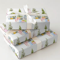 Pastel Tree Christmas Wrapping Paper, Watercolor Forest Wrapping Paper, Snowy Pine Holiday Wrapping Paper Roll, Elegant Xmas Gift Wrap Paper