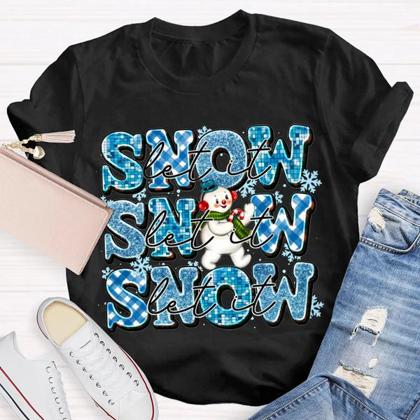 Snowflake Snowman Graphic Tee, Let It Snow Christmas T-Shirt, Adorable Winter Holiday Shirt, Festive Xmas Snowmen Tee, Winter