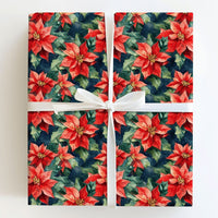 Dark Moody Floral Gift Wrap, Watercolor Poinsettia Wrapping Paper, Vintage Red Christmas Wrapping Paper, Botanical Holiday Gift Wrap Roll