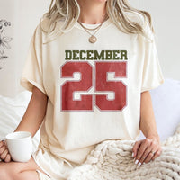 Retro Varsity Number Graphic Tee, December 25 T-Shirt, Vintage Christmas 25 Shirt, Comfy Holiday Morning Tee, Adorable Xmas Season Present