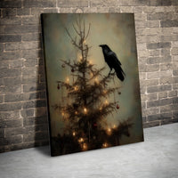 Dark Academia Holiday Canvas Wall Art, Gothic Raven Christmas Tree Canvas, Moody Victorian Crow Canvas, Spooky Winter Decor, Goth Xmas Present