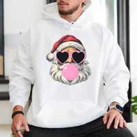 Cool Santa Hoodie, Bubble Gum Santa Hoodie, Heart Sunglasses Santa Pullover, Retro Christmas Hoodie, Humorous Holiday Hooded Sweatshirt