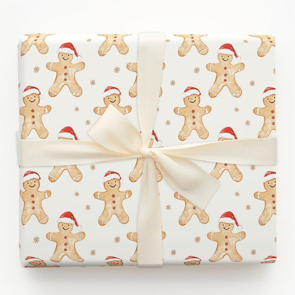 Adorable Christmas Cookie Gift Wrap, Watercolor Santa Hat Gingerbread Wrapping Paper, Holiday Snowflake Wrapping Paper, Winte