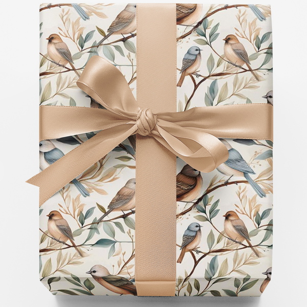 Vintage Watercolor Nature Gift Wrap, Songbird Wrapping Paper, Botanical Bird Christmas Wrapping Paper, Floral Holiday Gift Wr