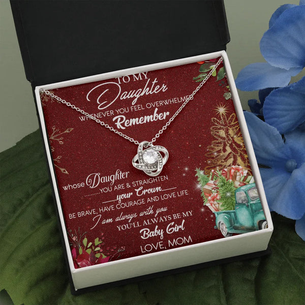 Sentimental Message Card Pendant Necklace, To My Daughter Love Knot Necklace, Christmas Holiday Present for Daughter from Mom