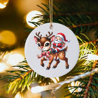 Adorable Holiday Ceramic Keepsake, Santa Riding Reindeer Christmas Ornament, Whimsical Xmas Tree Hanging Decor, Fun Stocking Stuffer for Kids