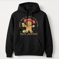 Humorous Mexican Christmas Drinking Sweatshirt, Feliz Navidad Gingerbread Hoodie, Latino Holiday Tequila Hooded Pullover, Xmas Party Hoodie