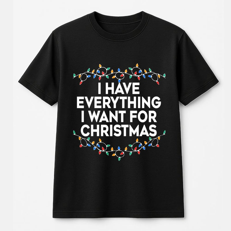 Humorous Holiday Lights Graphic Tee, I Have Everything I Want for Christmas T-Shirt, Festive Xmas Quote Shirt, Couples Christmas T-Shirt Present