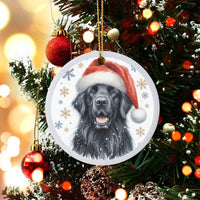 Santa Hat Snowflakes Ceramic Ornament, Newfoundland Dog Christmas Ornament, Winter Pet Tree Decor, Dog Lover Xmas Keepsake Ornament