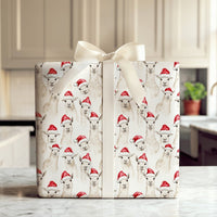 Santa Hat Alpaca Gift Wrap, Watercolor Christmas Llama Wrapping Paper, Adorable Holiday Animal Paper, Festive Winter Present Wrapping Paper