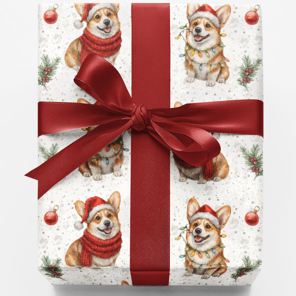 Festive Dog Holiday Gift Wrap, Corgi Christmas Wrapping Paper, Adorable Puppy Gift Wrapping Paper, Dog Lover Holiday Present 