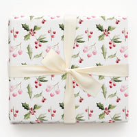 Berries Holiday Wrapping Paper, Watercolor Holly Wrapping Paper, Christmas Wrapping Paper Roll, Botanical Gift Wrap, Festive Present Wrap