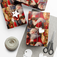 Festive Holiday Gift Wrap, Santa Claus and Boy Wrapping Paper, Nostalgic Christmas Wrapping Paper, Kids Family Xmas Gift Wrapping Paper