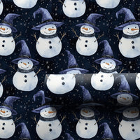Magical Starry Night Gift Wrap, Wizard Snowman Wrapping Paper, Adorable Watercolor Snowman Gift Wrapping Paper, Holiday Christmas Present Wrap