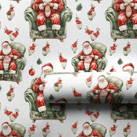 Comfy Vintage Santa Claus Gift Wrap Roll, Knitting Santa Christmas Wrapping Paper, Crafter Holiday Present Paper, Festive Gift Wrap