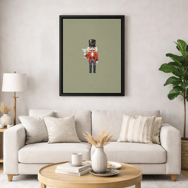 Winking Soldier Holiday Canvas Print, Nutcracker Martini Canvas Wall Art, Christmas Cocktail Wall Decor, Festive Nutcracker Canvas Art