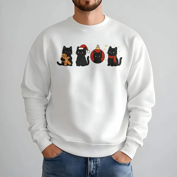 Adorable Cat Holiday Sweatshirt, Gingerbread Black Cat Christmas Sweatshirt, Kitten Xmas Crewneck, Winter Cat Sweater, Presen