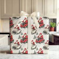 Humorous ATV Santa Gift Wrap, Santa Snowmobile Wrapping Paper, Watercolor Winter Sports Paper, Christmas Outdoor Wrapping Paper Roll