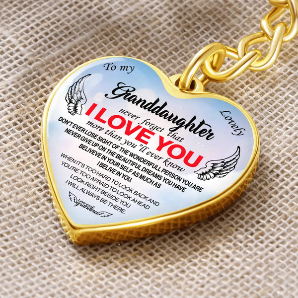 Sentimental Message Keepsake Keychain, Granddaughter Heart Keychain, Granddaughter Birthday Present from Grandma, Meaningful 