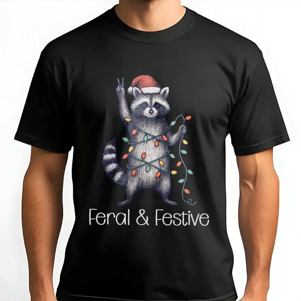 Humorous Trash Panda Xmas Shirt, Feral and Festive Raccoon Christmas T-Shirt, Retro Holiday Animal Graphic Tee, Adorable Racc