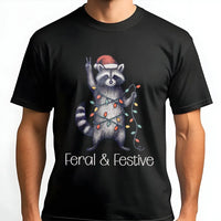 Humorous Trash Panda Xmas Shirt, Feral and Festive Raccoon Christmas T-Shirt, Retro Holiday Animal Graphic Tee, Adorable Raccoon Winter T-Shirt