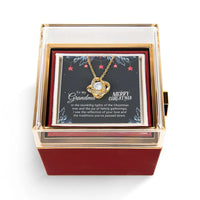Merry Christmas Jewelry Present, Grandma Love Knot Necklace, Rotating Rose Box Love Knot Pendant, Cubic Zirconia Love Knot Holiday Present