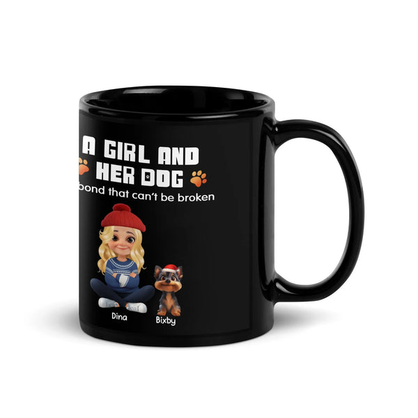 Custom Cartoon Girl and Dog Coffee Cup, Personalized Dog Mom Ceramic Mug, Pet Quote Ceramic Drinkware, Christmas Present for 