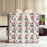 Santa Hat Animal Gift Wrap, Christmas Raccoon Wrapping Paper, Woodland Watercolor Wrapping Paper, Pinecone Holiday Gift Wrap Paper