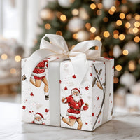 Jogging Santa Claus Gift Wrap, Running Santa Wrapping Paper, Humorous Fitness Santa Holiday Wrap, Adorable Christmas Present Wrapping Paper Roll