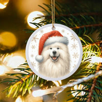 Santa Hat Fluffy Puppy Ornament, Samoyed Dog Christmas Ornament, Festive Dog Lover Ceramic Ornament, Xmas Tree Hanging Decor, Holiday Present