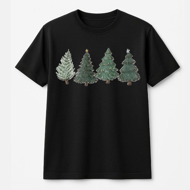 Hand-Drawn Holiday Pine Forest Graphic Tee, Christmas Tree T-Shirt, Comfy Winter Xmas Shirt, Festive Holiday Season Present
