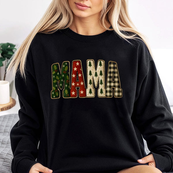 Festive Plaid Mama Sweatshirt, Christmas Mama Sweatshirt, Adorable Plaid Christmas Sweater, Mom Life Crewneck, Comfy Holiday 