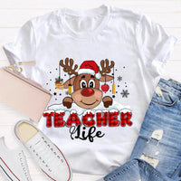 Red Plaid Teacher Shirt, Christmas Teacher Life T-Shirt, Holiday Educator Tee, Festive Plaid Graphic T-Shirt, Teacher Christmas Present Tee
