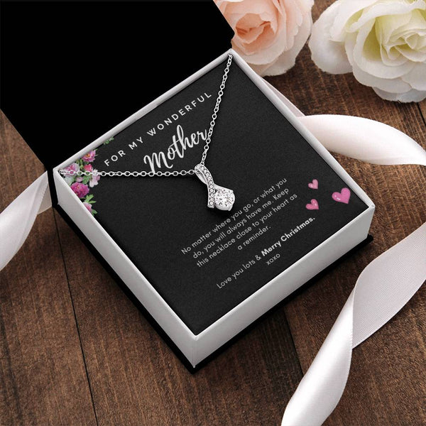 Sparkly Cubic Zirconia Necklace, Wonderful Mother Ribbon Necklace, Ribbon Pendant Necklace, Meaningful Christmas Jewelry Pres