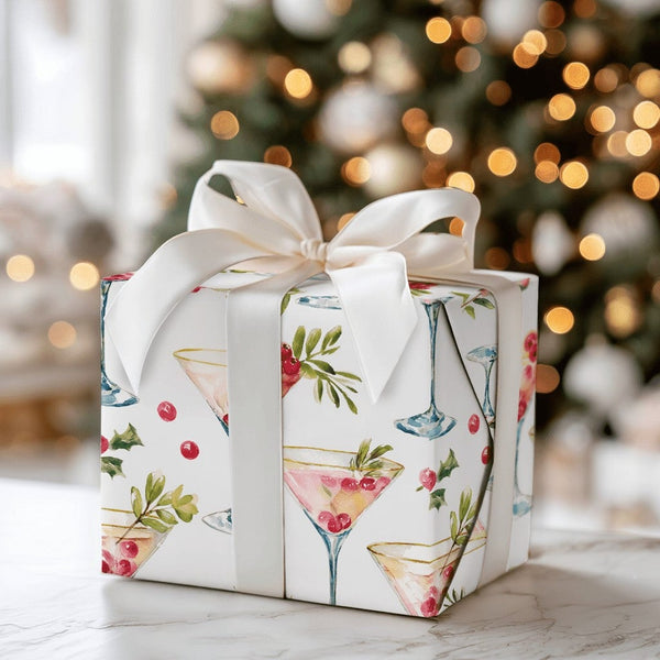 Holiday Martini Gift Wrap, Christmas Cocktail Wrapping Paper, Festive Christmas Cocktail Present Wrap, Elegant Holiday Presen
