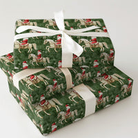 Equestrian Christmas Gift Wrap, Santa Riding White Horse Wrapping Paper, Green Holiday Wrapping Paper, Horse Lover Present Paper